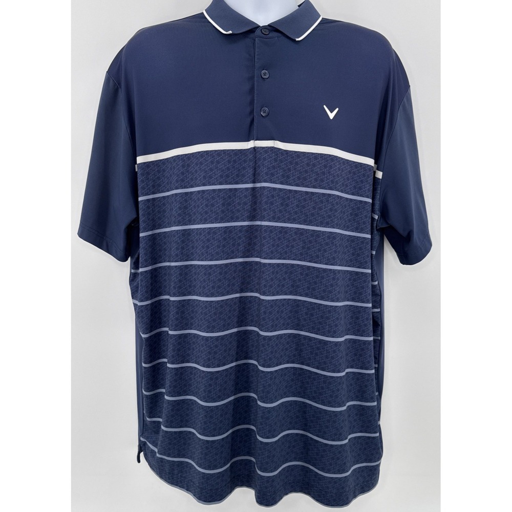 Callaway Golf Polo Men XL Navy Stripe Opti Dri Stretch Performance